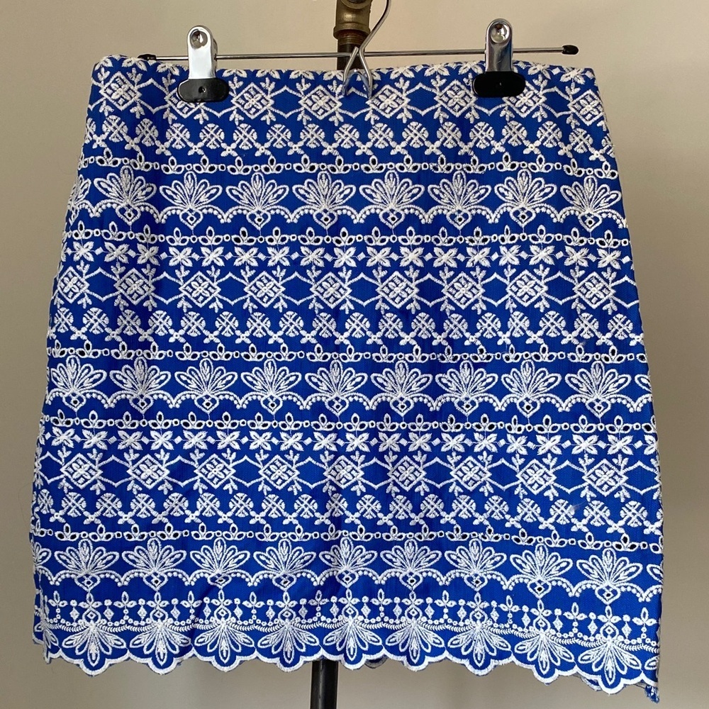 Blue and White Embroidered Women's Skirt